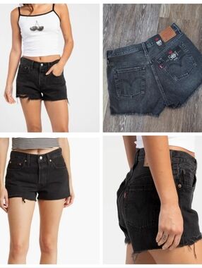 Levi's 501 XX Premium High Rise Signature Button-fly Denim Shorts Black Wash NWT